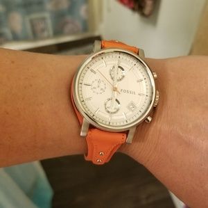 Orange Fossil Watch Leather Band